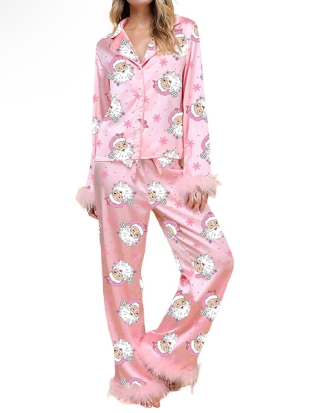 Pink Santa Print Pajama set  - XL